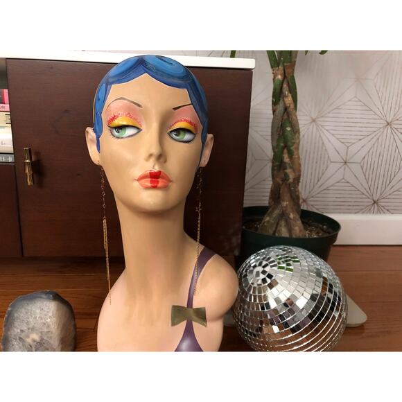 Artisan Handmade Extra long shoulder duster gold stone stars chain earrings 7” - Picture 10 of 11